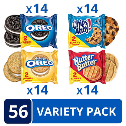 OREO Original, OREO Golden, CHIPS AHOY! & Nutter Butter Cookie Snacks Variety Pack, 56 Snack Packs