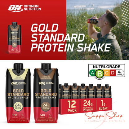 Optimum Nutrition ON Gold Standard Whey Protein Shake Ready To Drink RTD, 325ml - 100% Authentic, Choice of 4 / 12 Packs