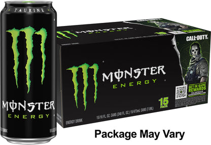 Monster Energy Drink, Green, Original, 16 Ounce (Pack of 15)